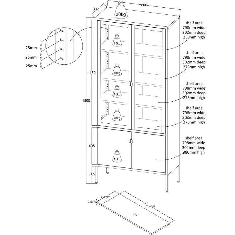 Carbon Korkea Vitriini, 80x180 Cm - Image 2